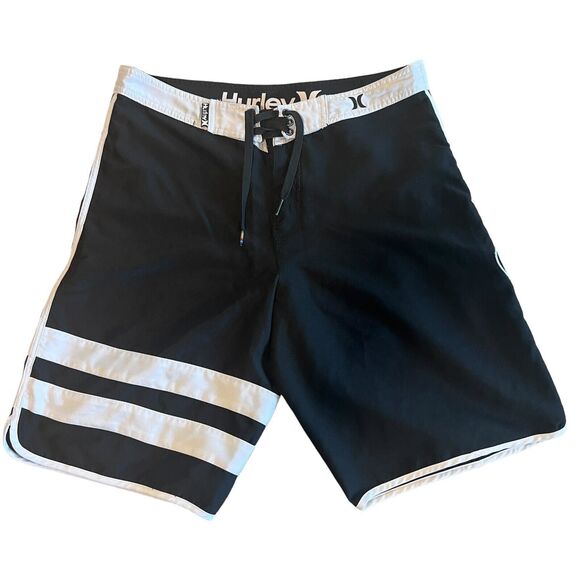 Hurley Swim Board Shorts Bottoms Mens Sz. 29 Black White Stripes Surfer Beach - Picture 1 of 10